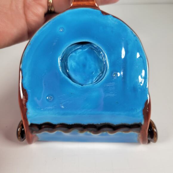 Vintage Blue and Brown Spur Ashtray with Handle, Mid-Century Modern Farmhouse - Picture 7 of 9